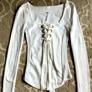 Free People Looking Back-White Lace-Up Top Xtra Small